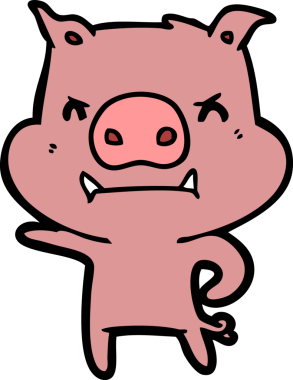 Bir insan tarafından çizilmiş kızgın çizgi film domuzu.