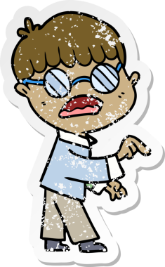 Bir insan tarafından çizilmiş gözlük takan çizgi film karakterinin sıkıntılı çıkartması.