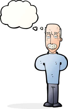 Bir insan tarafından çizilen düşünce baloncuğuyla kel bir adamı sinirlendiren çizgi film.