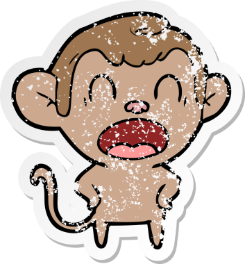 Bir insan tarafından çizilmiş bağıran çizgi film maymunu çıkartması.