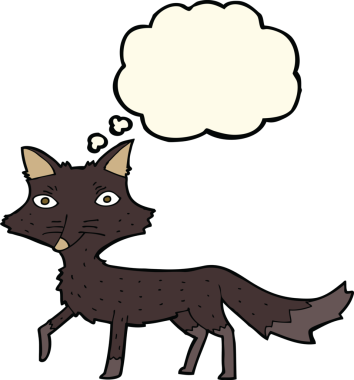 Bir insan tarafından çizilmiş düşünce balonu olan küçük bir kurt.