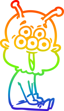 gökkuşağı gradyanı çizimi bir insan tarafından çizilmiş mutlu bir uzaylı çizgi filmi.