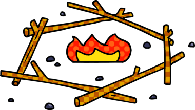 Bir insan tarafından çizilmiş bir kamp ateşinin el çizimi karikatürü