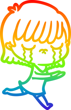 Gökkuşağı gradyan çizimi bir insan tarafından çizilmiş ağlayan bir çizgi kadın çizimi