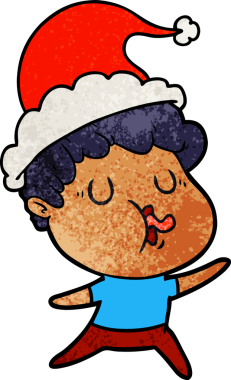 Bir insanın çizdiği Noel Baba şapkasıyla şarkı söyleyen bir adamın el yapımı karikatürü.