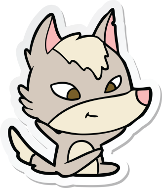 Bir insan tarafından çizilmiş dost canlısı bir kurt çizgi filminin çıkartması.