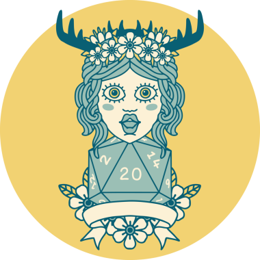 Retro Dövme Tarzı İnsan Druid Bir insan tarafından çizilmiş doğal 20 zar ile