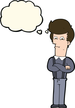 Bir insan tarafından çizilmiş düşünce baloncuğuyla rahatsız edilmiş bir adam.