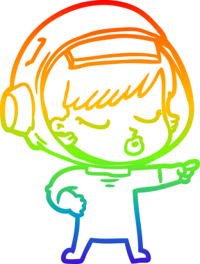 Gökkuşağı gradyan çizgi çizimi Bir insan tarafından çizilmiş güzel astronot kız