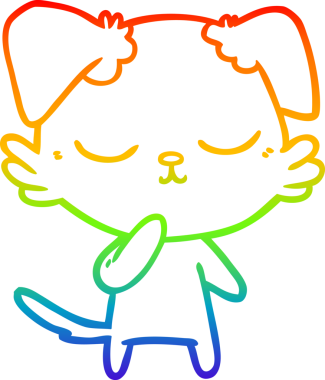 Gökkuşağı gradyan çizimi. Bir insan tarafından çizilmiş şirin bir köpek çizimi.