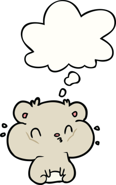 Bir insan tarafından çizilmiş düşünce kabarcığı olan çizgi film hamsterı.