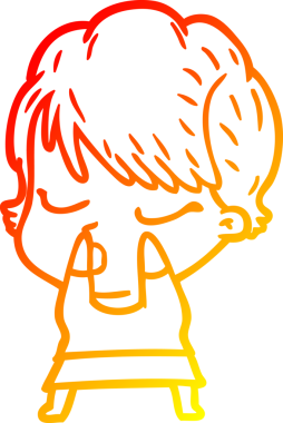 Bir insan tarafından çizilmiş gözleri olan çizgi film kadını çizimi.