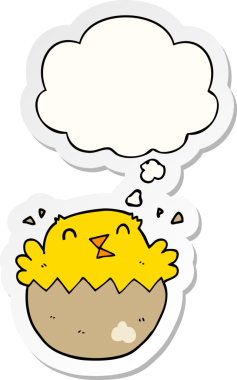 Düşünce baloncuğu olan yumurtadan çıkan bir karikatür insan tarafından çizilmiş bir çıkartma.