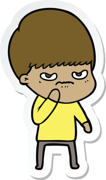 Bir insan tarafından çizilmiş kızgın bir çizgi film çocuğunun çıkartması.