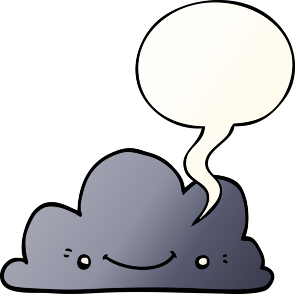 Tatlı çizgi film bulutu, konuşma baloncuğu, bir insan tarafından çizilmiş düzgün bir gradyan stil.