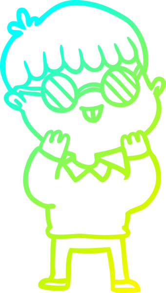 Bir insan tarafından çizilmiş gözlük takan çizgi film çocuğu çizimi.