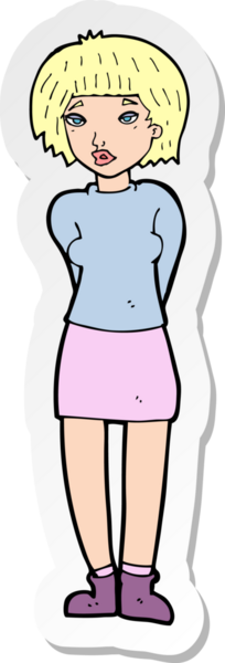 Bir insan tarafından çizilmiş utangaç bir kadının çıkartması.