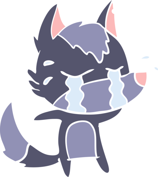 Bir insan tarafından çizilmiş düz renkli ağlayan kurt resmi.