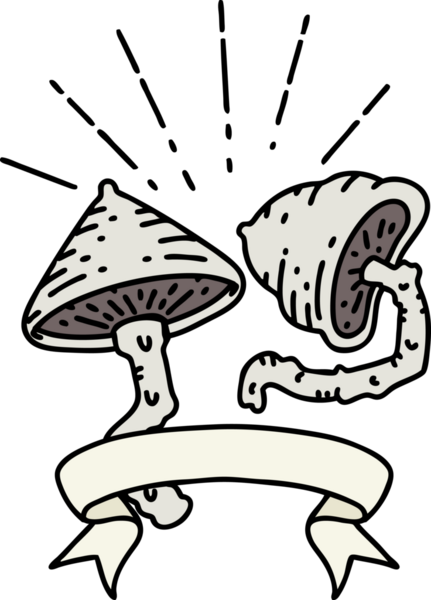 Bir insan tarafından çizilmiş dövme stili mantarlı parşömen.