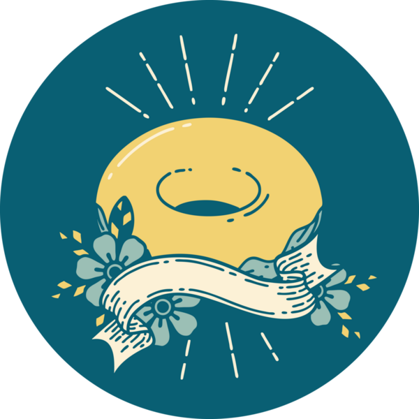 Bir insan tarafından çizilmiş dövme stili buzlu çörek ikonu.