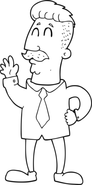 Bir insan tarafından çizilmiş siyah beyaz bir ofis adamı.