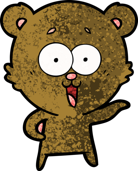 Bir insan tarafından çizilmiş gülen oyuncak ayı çizgi filmi.