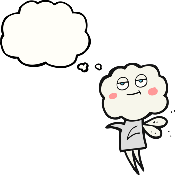 Serbest çizim düşünce balonu çizgi filmi. Bir insan tarafından çizilmiş şirin bulut kafalı şeytan.