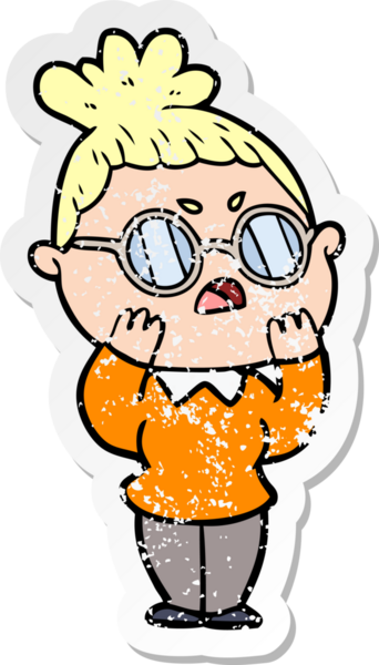 Bir insan tarafından çizilmiş bir karikatürün sıkıntılı çıkartması.