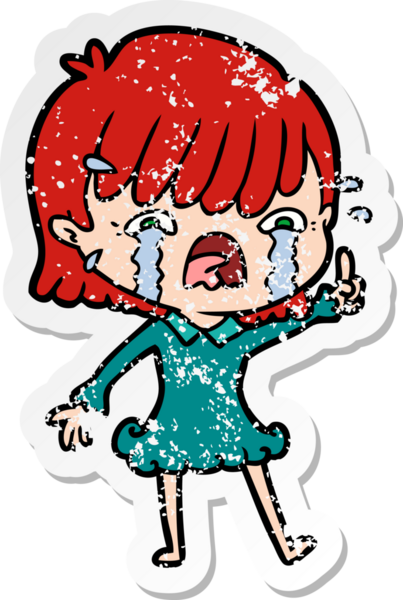 Bir insan tarafından çizilmiş, ağlayan bir çizgi film kızının sıkıntılı çıkartması.