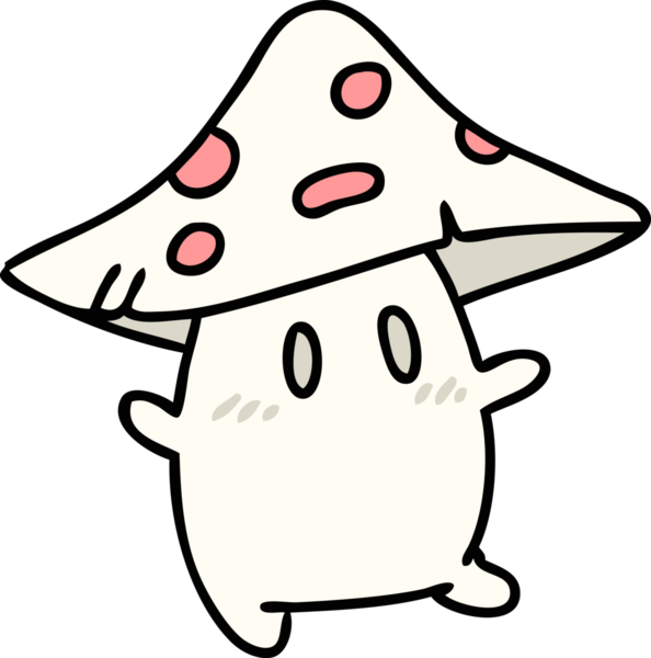 Bir insan tarafından çizilen sonbahar melteminde gülen ender bir mantar yaratığının çizgi filmi.