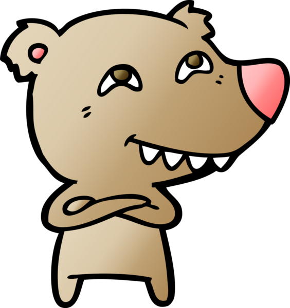 Bir insan tarafından çizilmiş dişleri gösteren çizgi film ayısı.