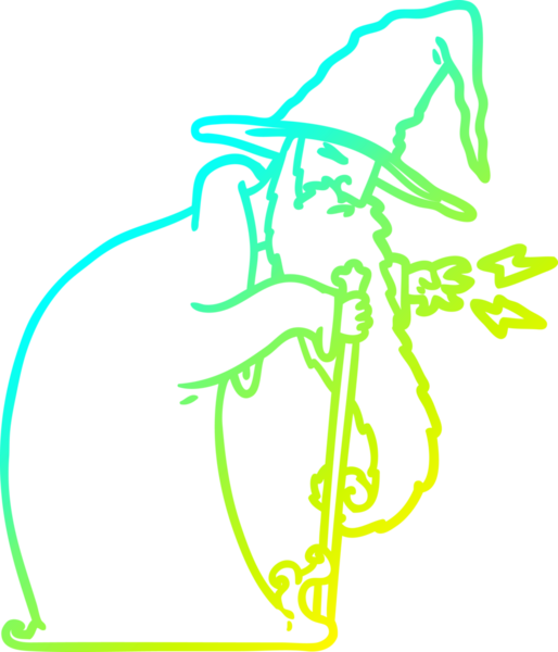 Bir insan tarafından çizilmiş bir çizgi film sihirbazının soğuk eğimli çizimi