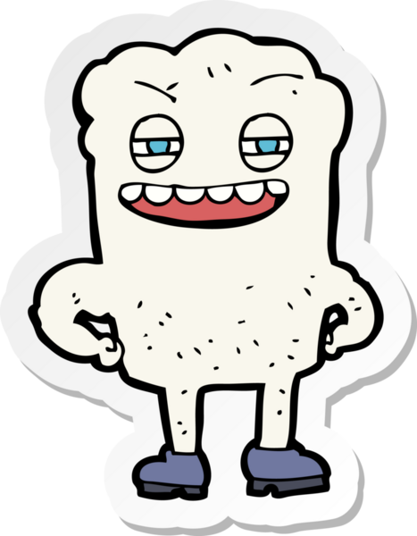 Bir insan tarafından çizilmiş mutlu diş karikatürü çıkartması.