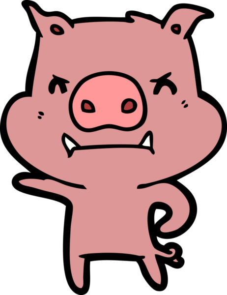 Bir insan tarafından çizilmiş kızgın çizgi film domuzu.