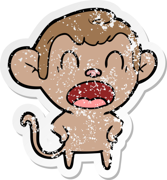 Bir insan tarafından çizilmiş bağıran çizgi film maymunu çıkartması.