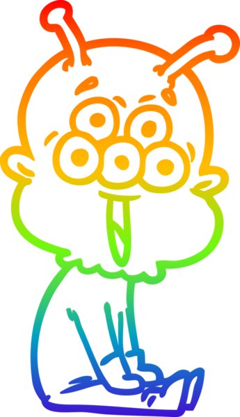 gökkuşağı gradyanı çizimi bir insan tarafından çizilmiş mutlu bir uzaylı çizgi filmi.