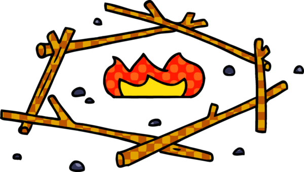 Bir insan tarafından çizilmiş bir kamp ateşinin el çizimi karikatürü