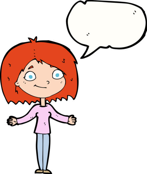 Bir insan tarafından çizilmiş konuşma baloncuğuyla omuz silken çizgi film kadını.