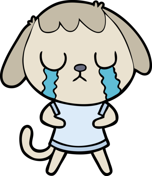 Bir insan tarafından çizilmiş şirin bir çizgi film köpeği ağlıyor.