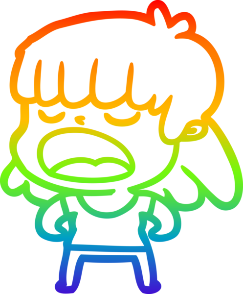 Gökkuşağı gradyan çizgi çizimi Bir insan tarafından yüksek sesle çizilen bir kadın karikatürü