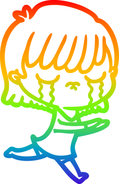 Gökkuşağı gradyan çizimi bir insan tarafından çizilmiş ağlayan bir çizgi kadın çizimi