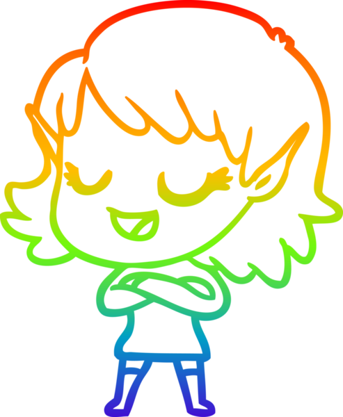 Gökkuşağı gradyan çizgisi mutlu çizgi film kızı bir insan tarafından çizilmiş.