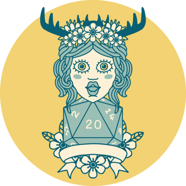 Retro Dövme Tarzı İnsan Druid Bir insan tarafından çizilmiş doğal 20 zar ile