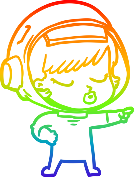 Gökkuşağı gradyan çizgi çizimi Bir insan tarafından çizilmiş güzel astronot kız