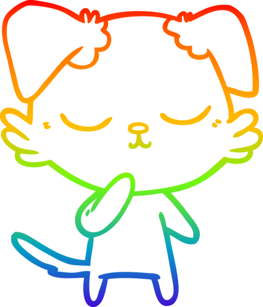 Gökkuşağı gradyan çizimi. Bir insan tarafından çizilmiş şirin bir köpek çizimi.