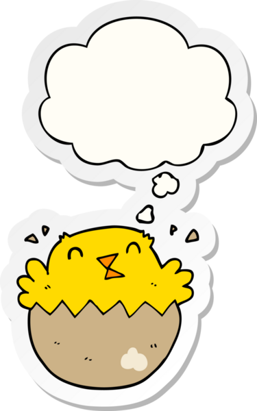 Düşünce baloncuğu olan yumurtadan çıkan bir karikatür insan tarafından çizilmiş bir çıkartma.