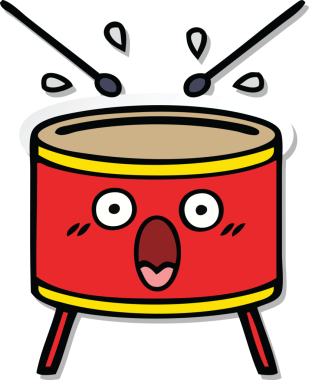 Bir insan tarafından çizilmiş şirin bir davulun çıkartması.