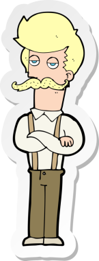 Bir insan tarafından çizilmiş bıyıklı bir karikatürcünün çıkartması.