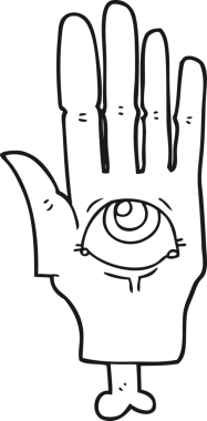 Bir insan tarafından çizilmiş siyah-beyaz çizilmiş ürkütücü bir göz.