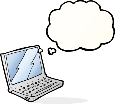 Bir insan tarafından çizilmiş düşünce balonlu dizüstü bilgisayar.
